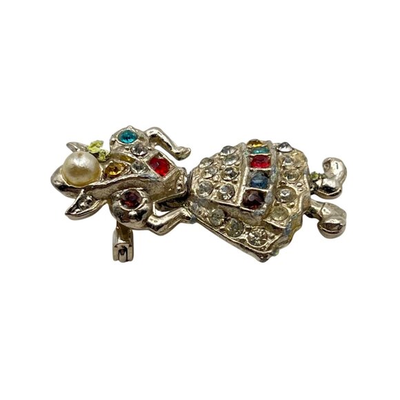 Vintage Articulated Rhinestone Folk Girl Brooch Clogs Figural 1950s Faux Pearl - Picture 9 of 13